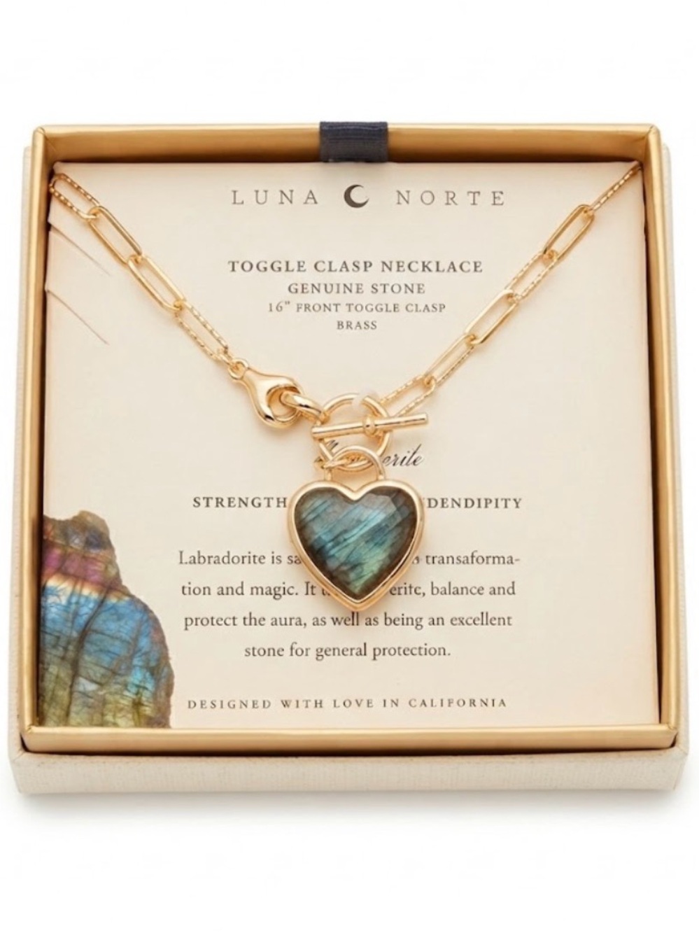 NWT ⚜️🩶⚜️ Luna Norte Labradorite Heart Pendant Necklace